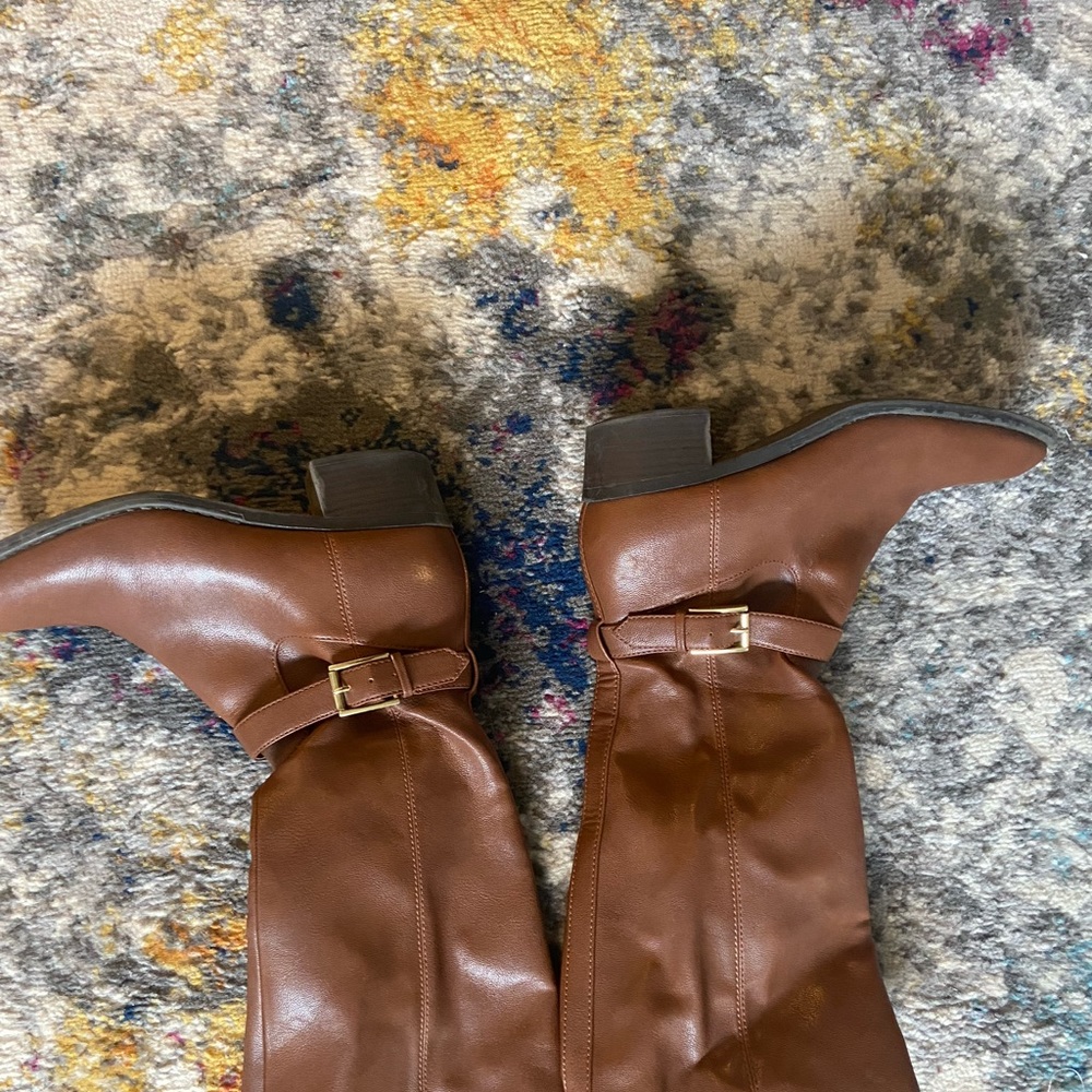 brown leather knee high boots
